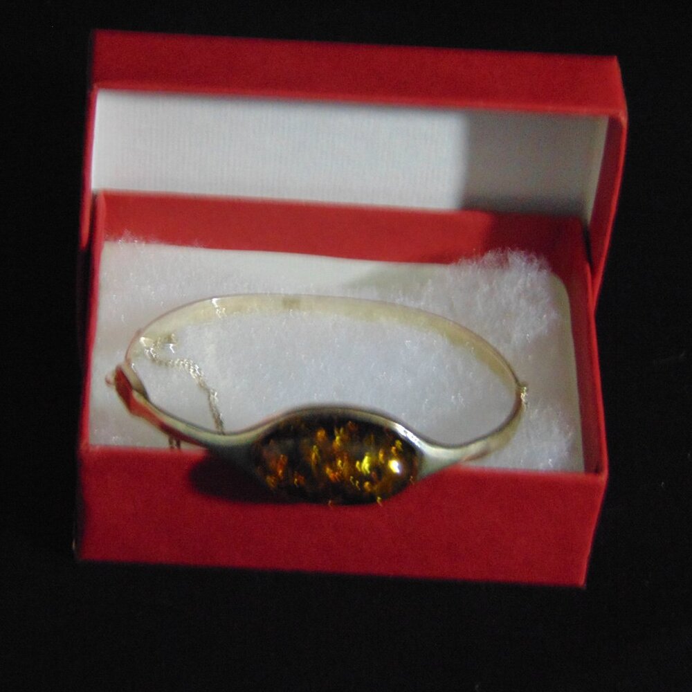 Sterling Silver Baltic Amber Cuff Bracelet Green & Honey Amber - Picture 3 of 3